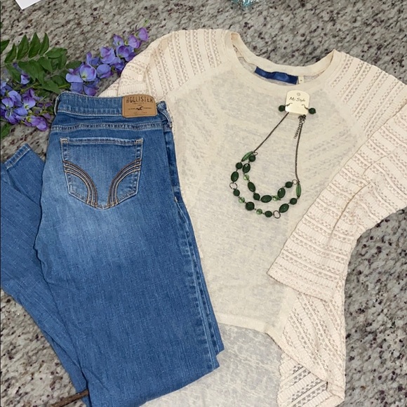 Hollister Jeans 7R W28 31L & Shirt M Necklace Set - Picture 1 of 10